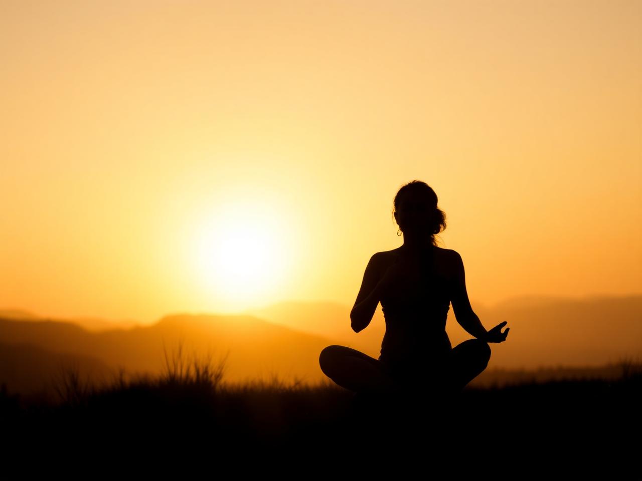 Silhouette meditating at sunrise